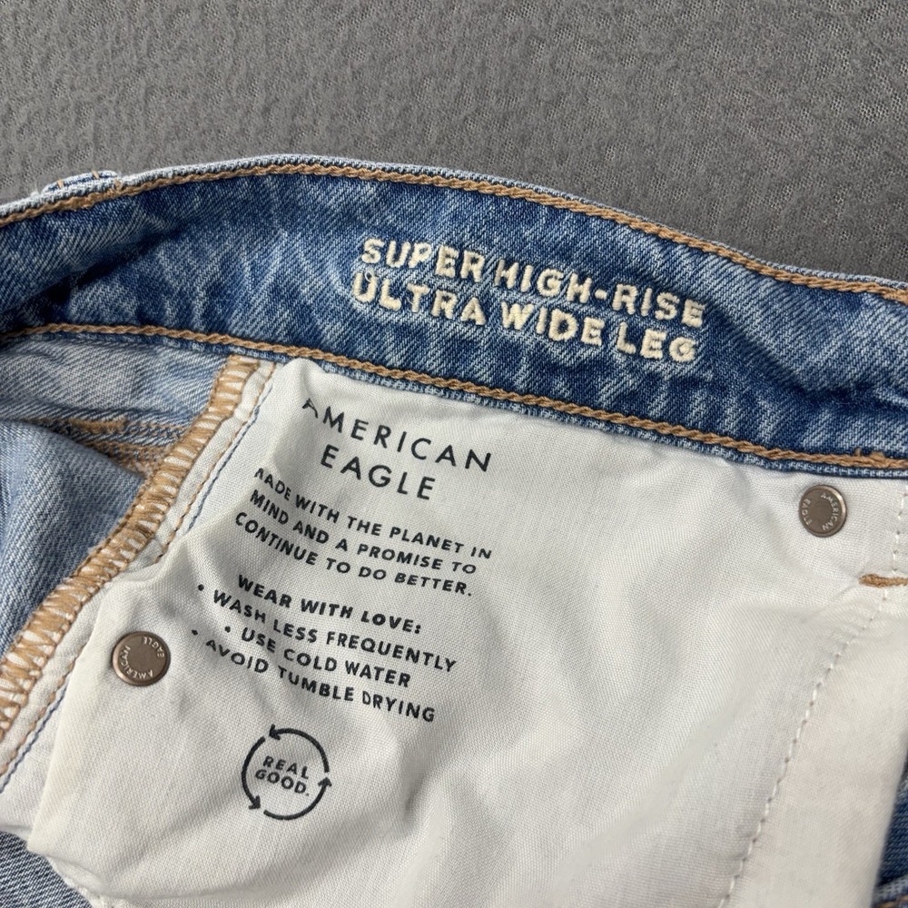 American Eagle Jeans Womens 6 Long Super High Rise Ultra Wide Leg Distressed Y2K - Picture 11 of 14